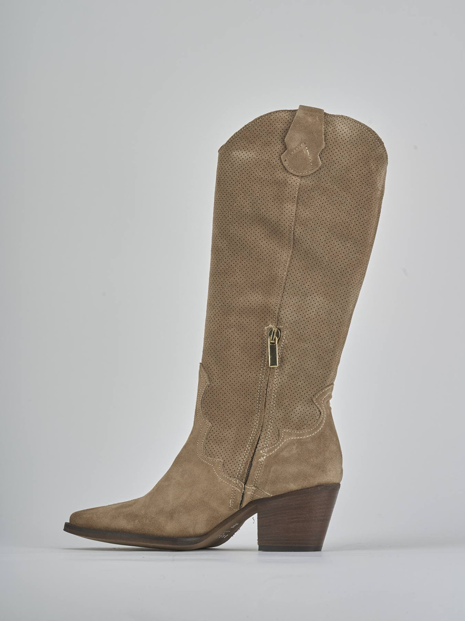 Stivali tacco 6cm camoscio marrone