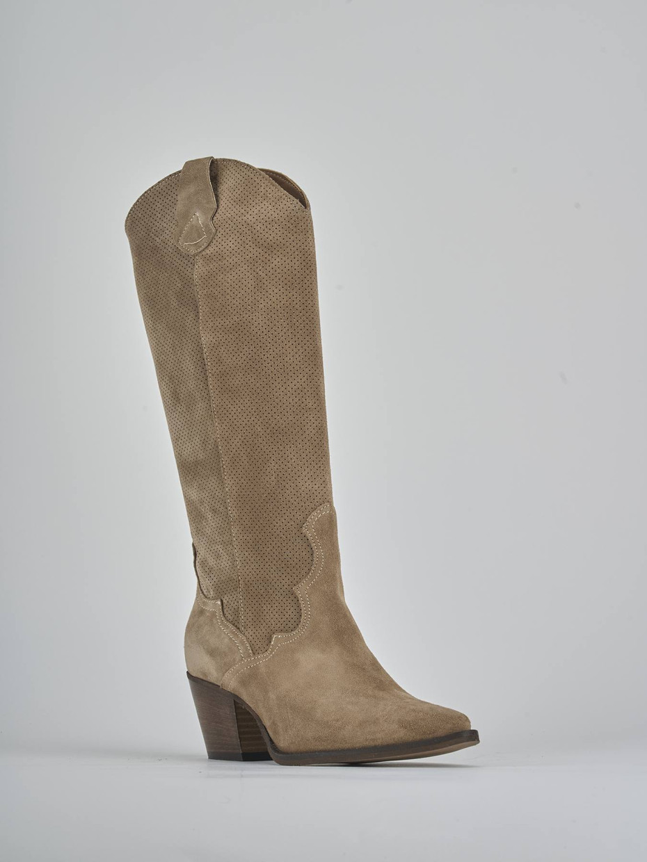 Stivali tacco 6cm camoscio marrone