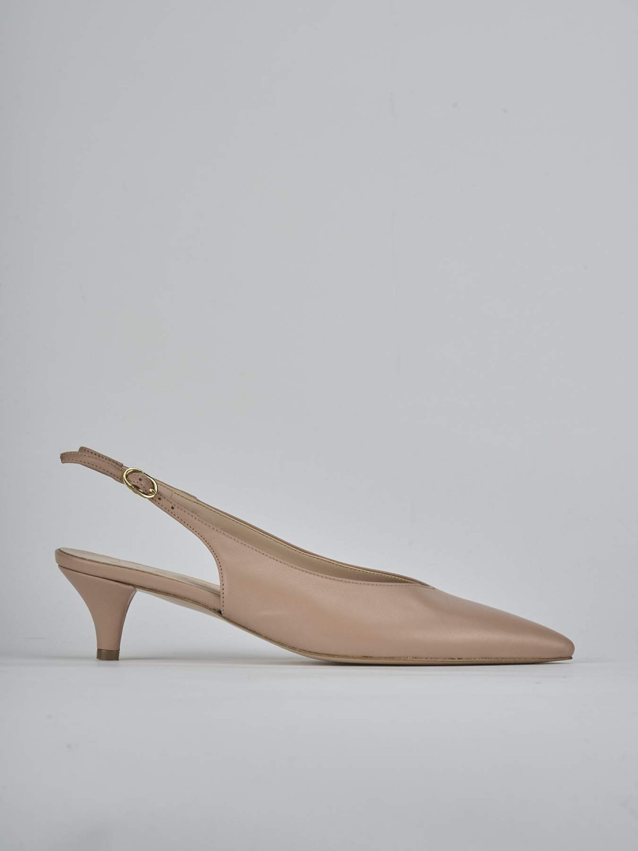 Décolleté e slingback tacco 5cm pelle marrone