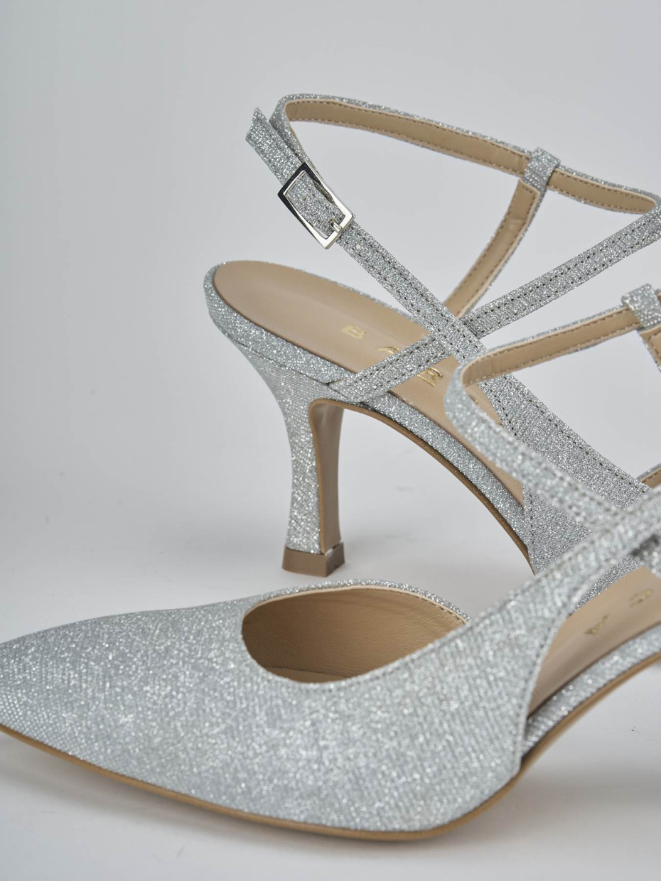 Décolleté e slingback tacco 7cm pelle argento