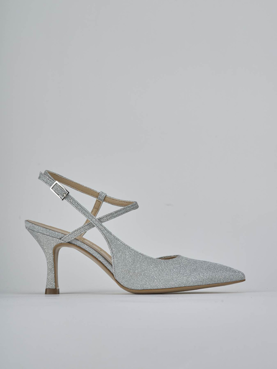 Décolleté e slingback tacco 7cm pelle argento