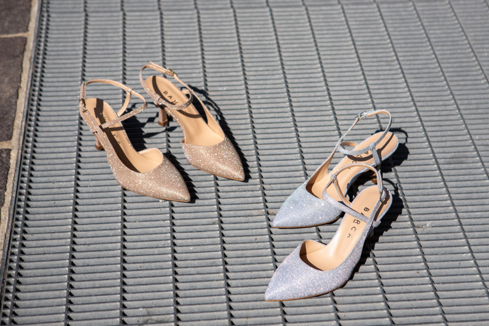 Décolleté e slingback tacco 7cm pelle argento