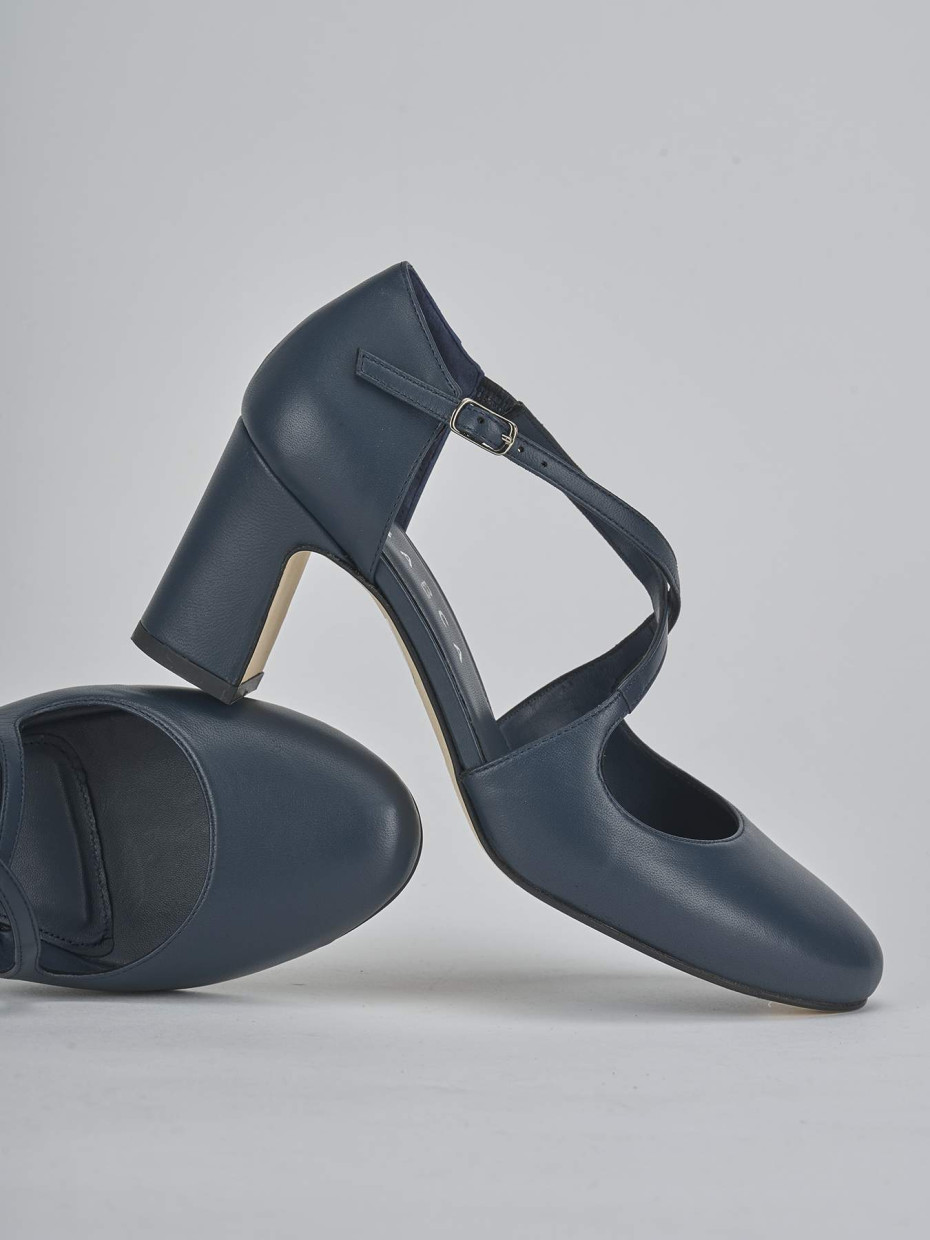Décolleté e slingback tacco 7cm pelle blu