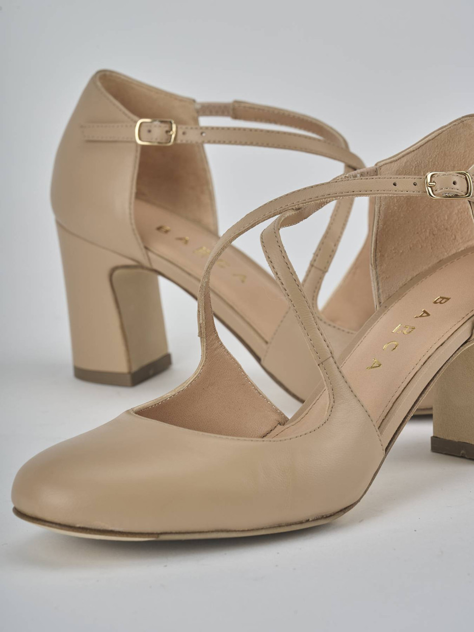 Décolleté e slingback tacco 7cm pelle marrone