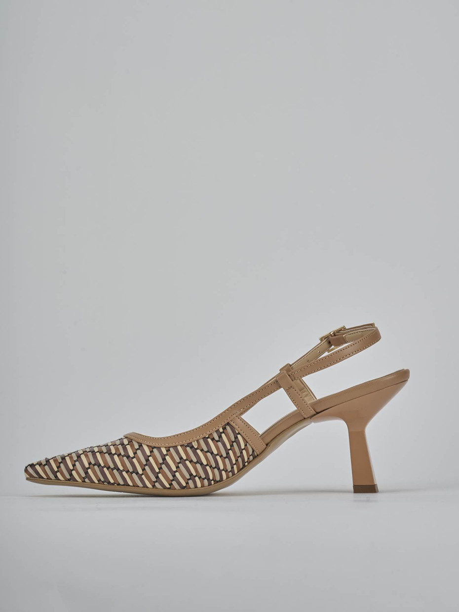 Décolleté e slingback tacco 7cm pelle beige