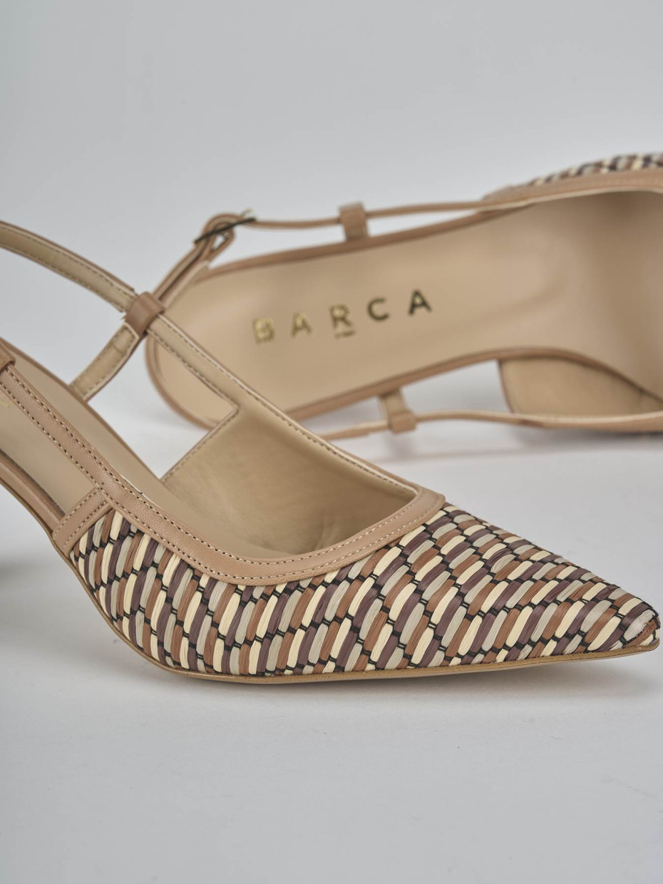 Décolleté e slingback tacco 7cm pelle beige