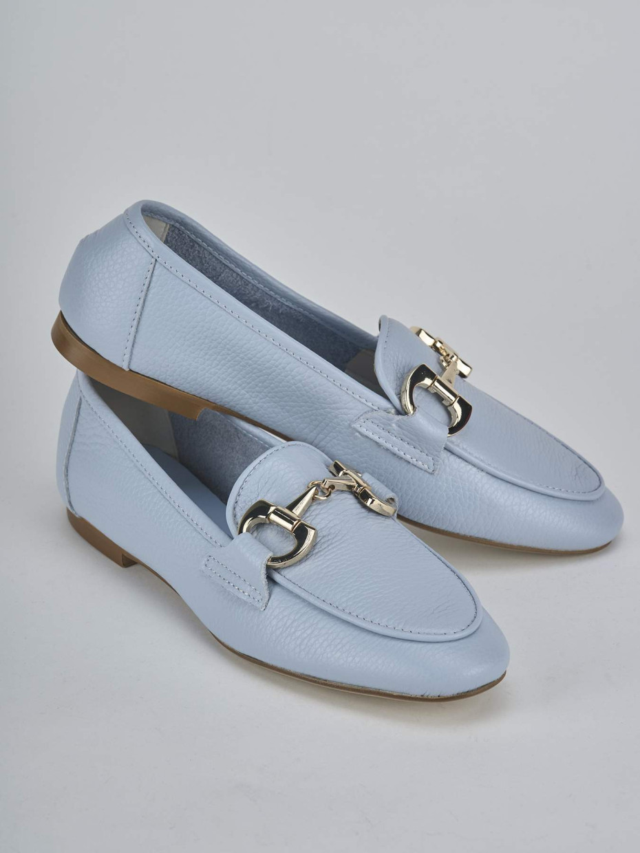 Mocassini tacco 1cm pelle azzurro