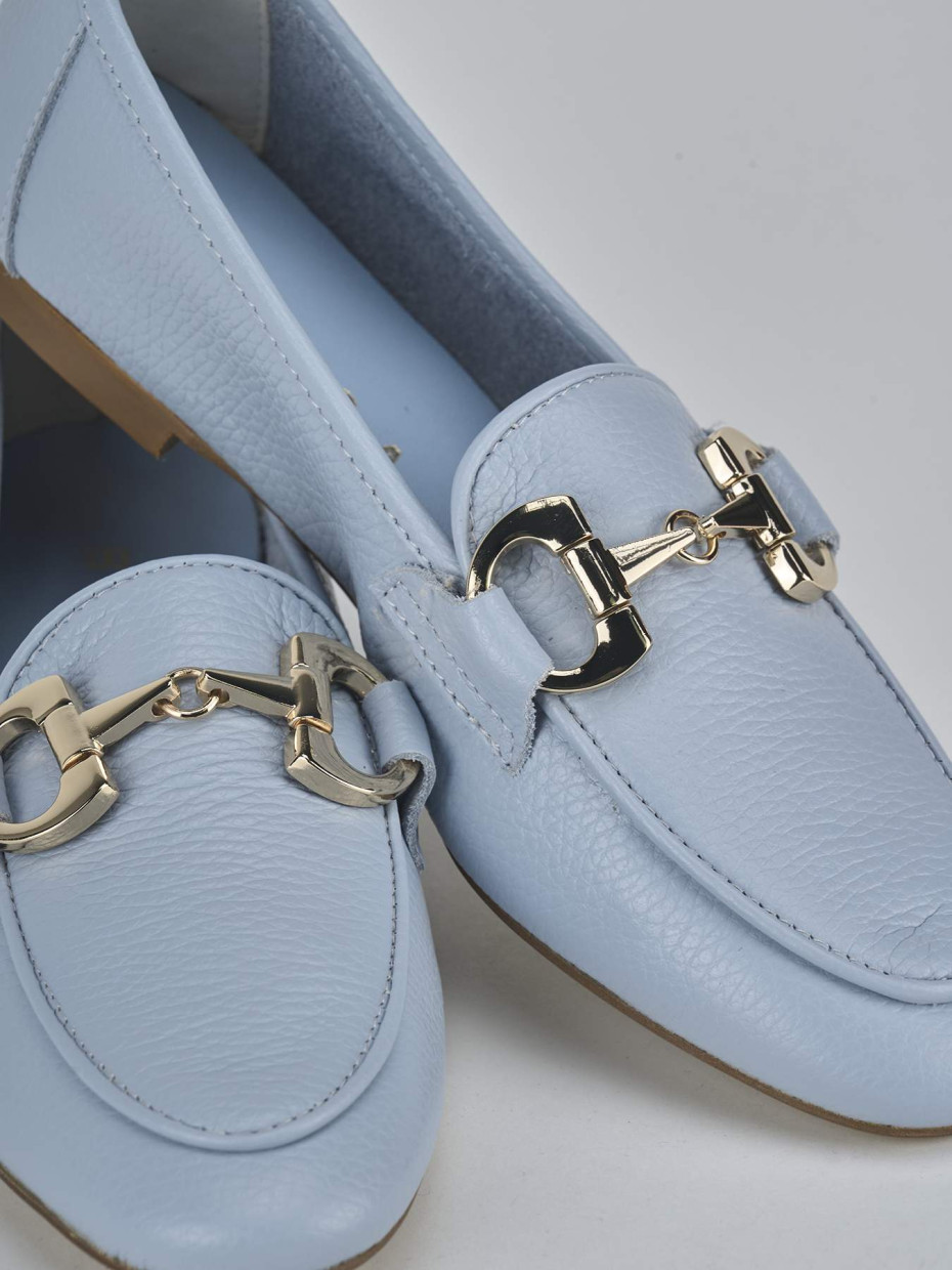 Mocassini tacco 1cm pelle azzurro