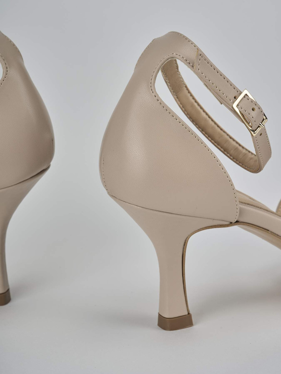 Sandalo tacco 7 cm beige pelle