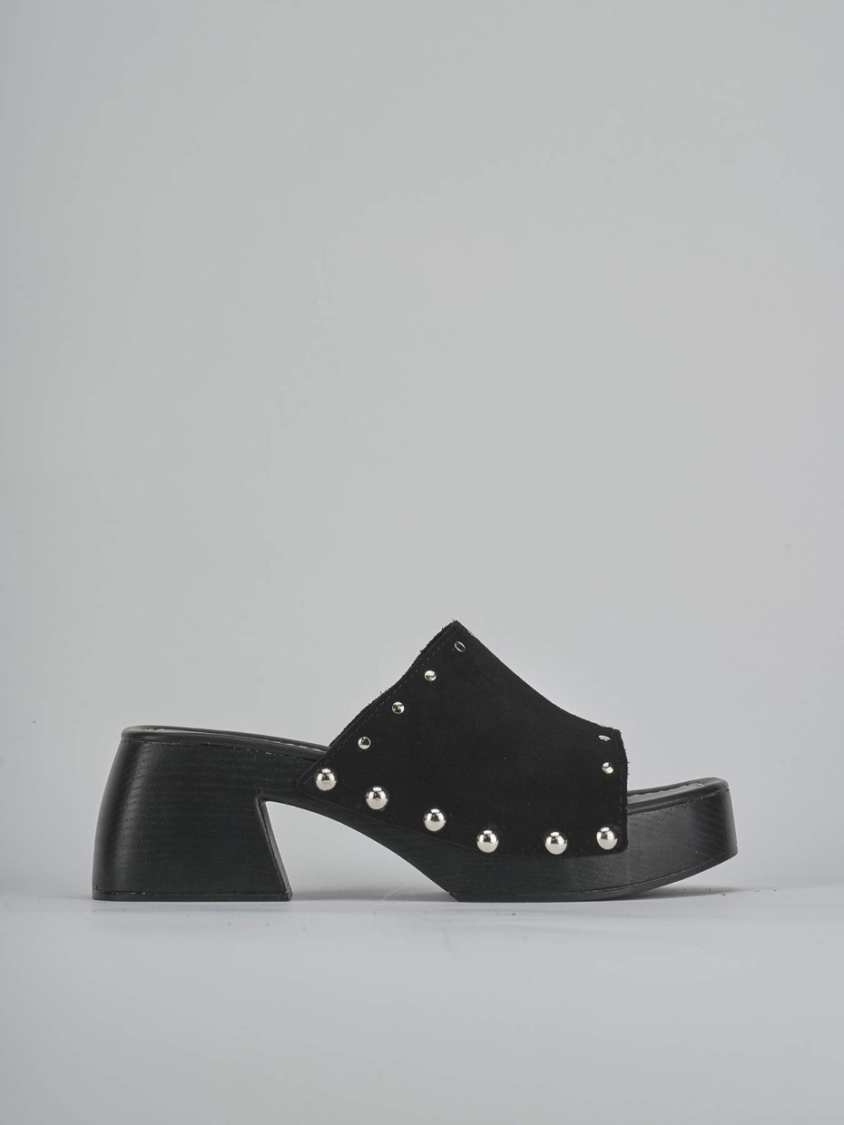 Ciabatte tacco 6cm camoscio nero