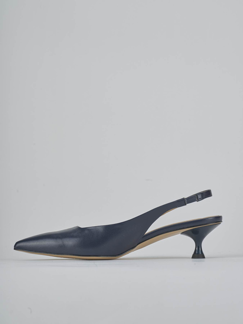 Décolleté e slingback tacco 4cm pelle blu