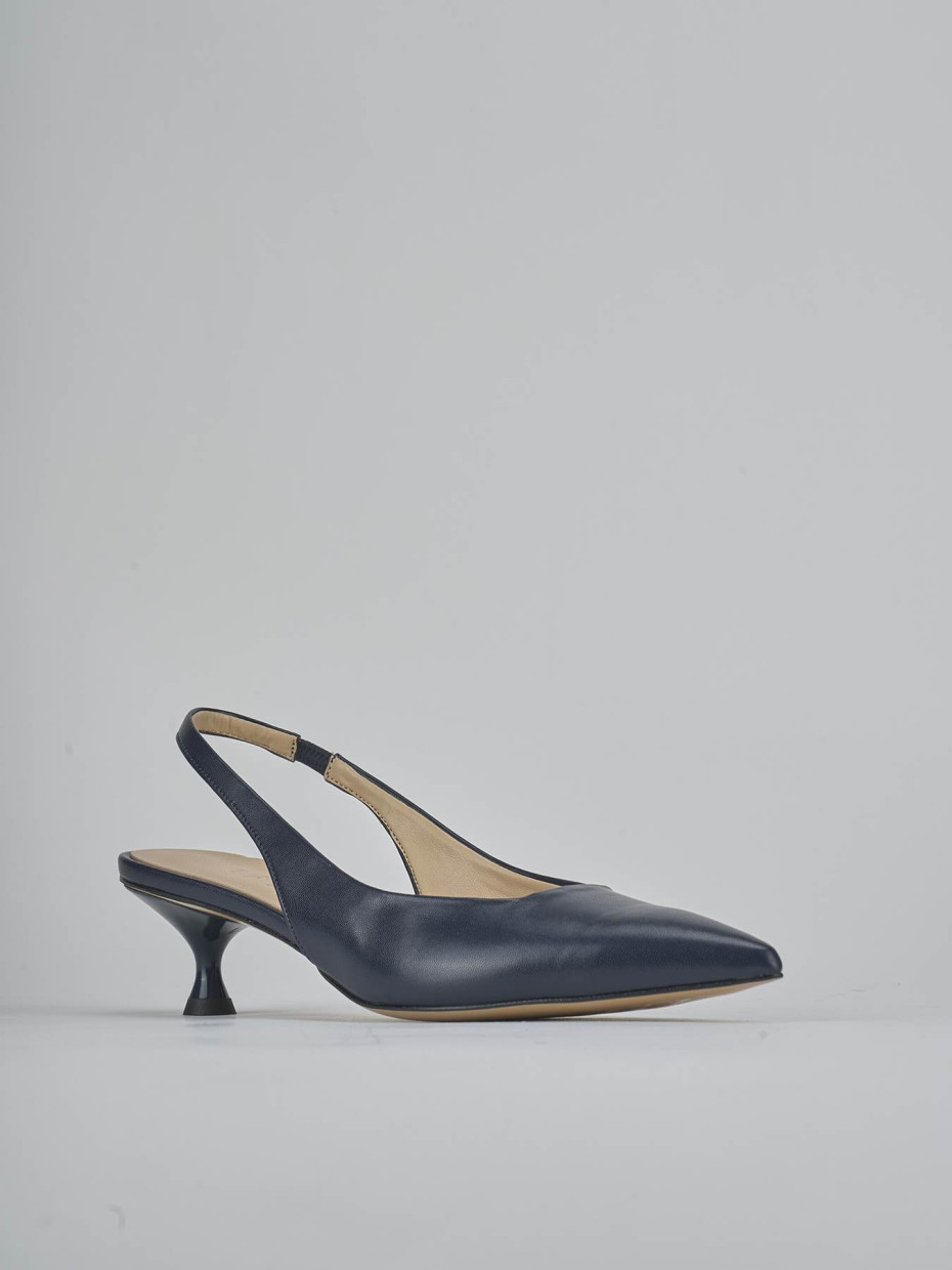 Décolleté e slingback tacco 4cm pelle blu