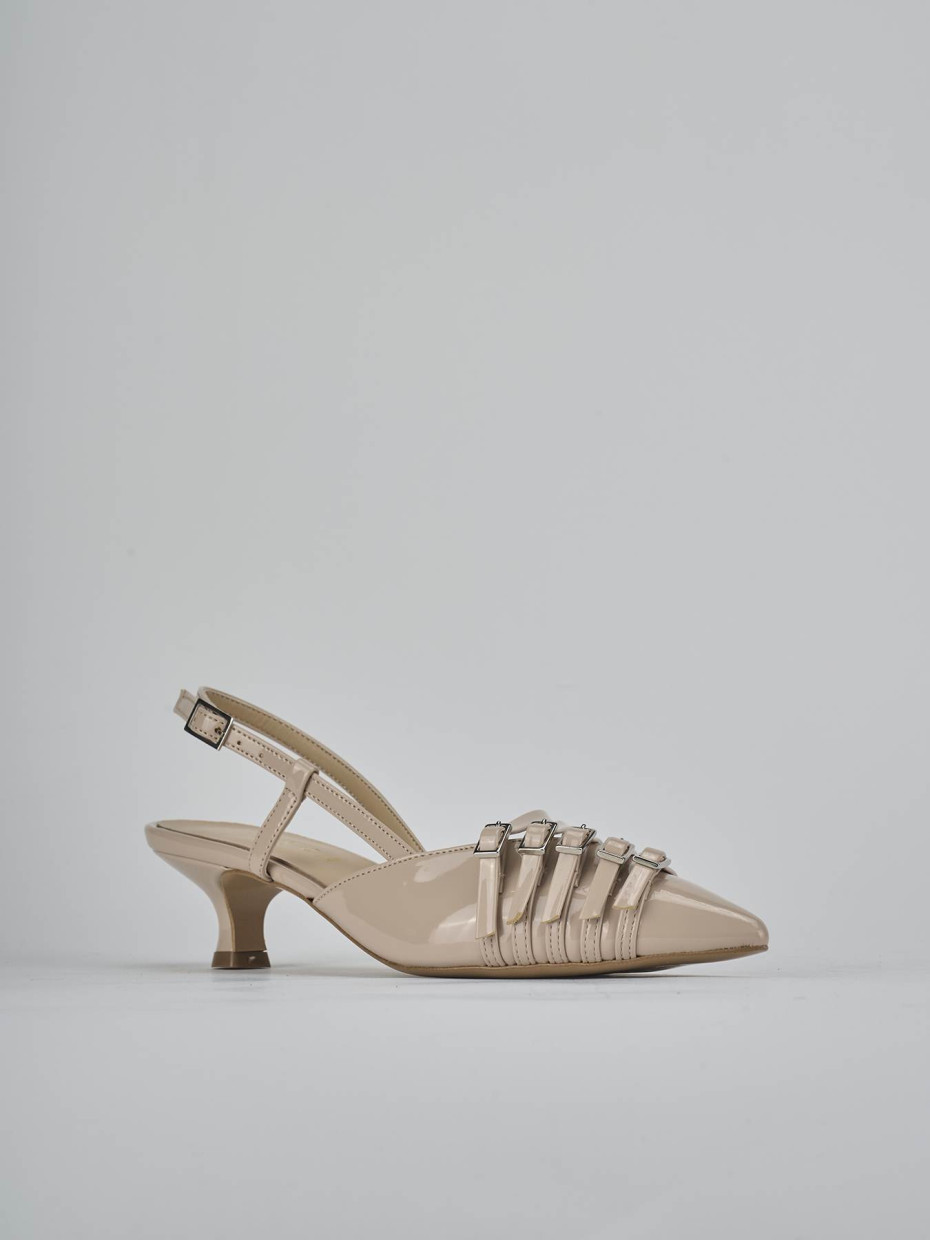Décolleté e slingback tacco 4cm vernice beige