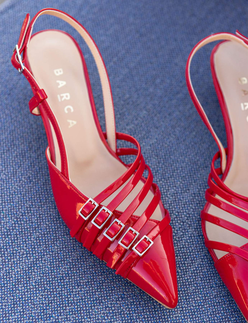 Décolleté e slingback tacco 4cm vernice rosso