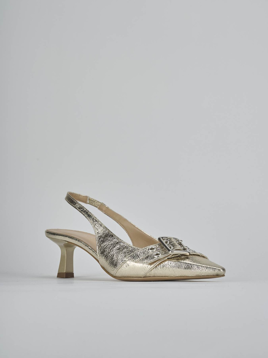 Décolleté e slingback tacco 7cm laminato oro