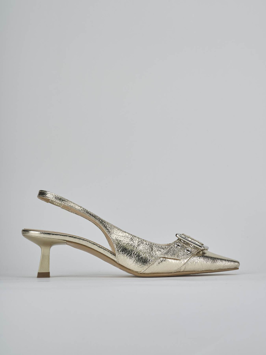 Décolleté e slingback tacco 7cm laminato oro