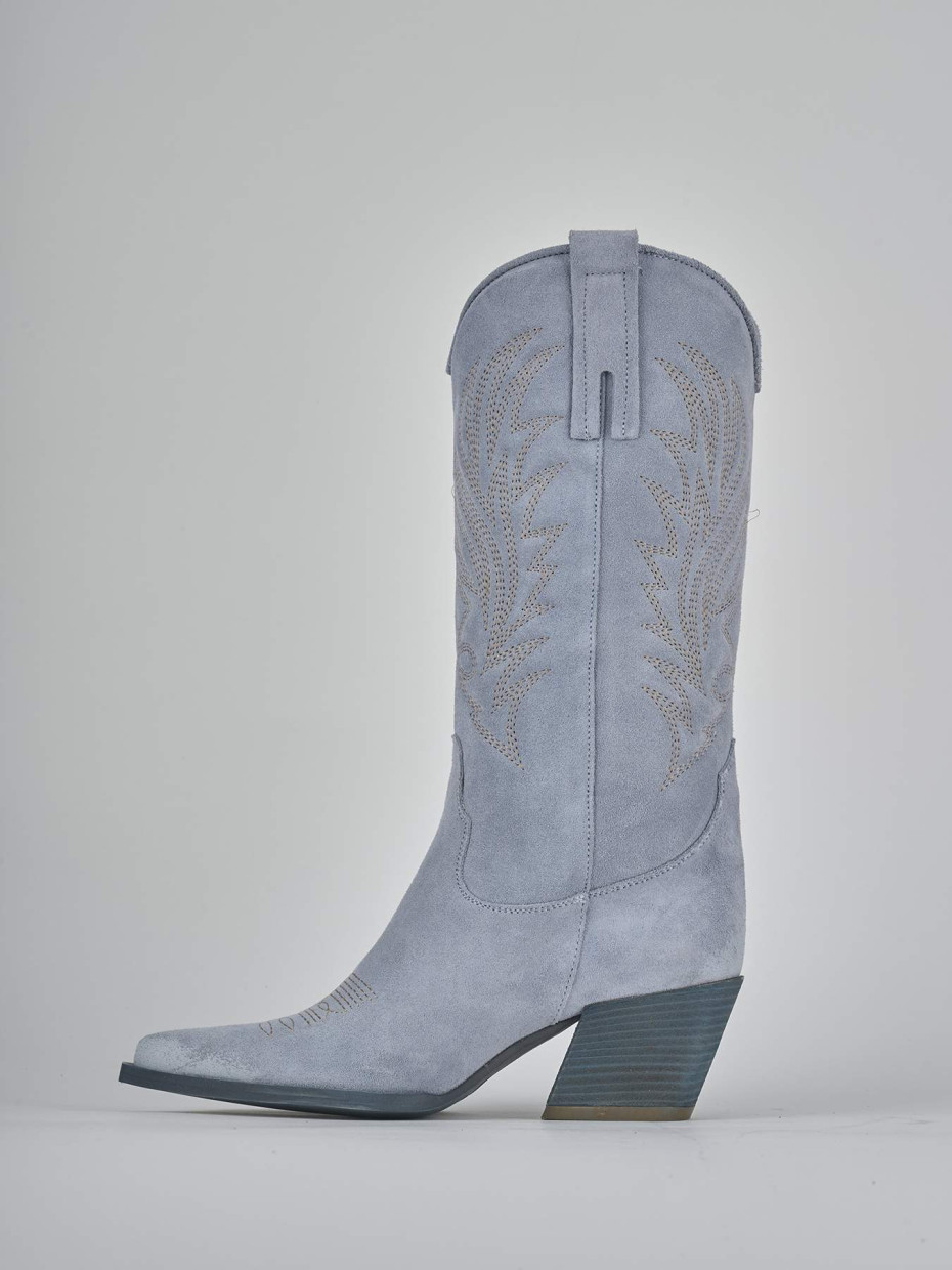 Stivali tacco 7cm camoscio azzurro
