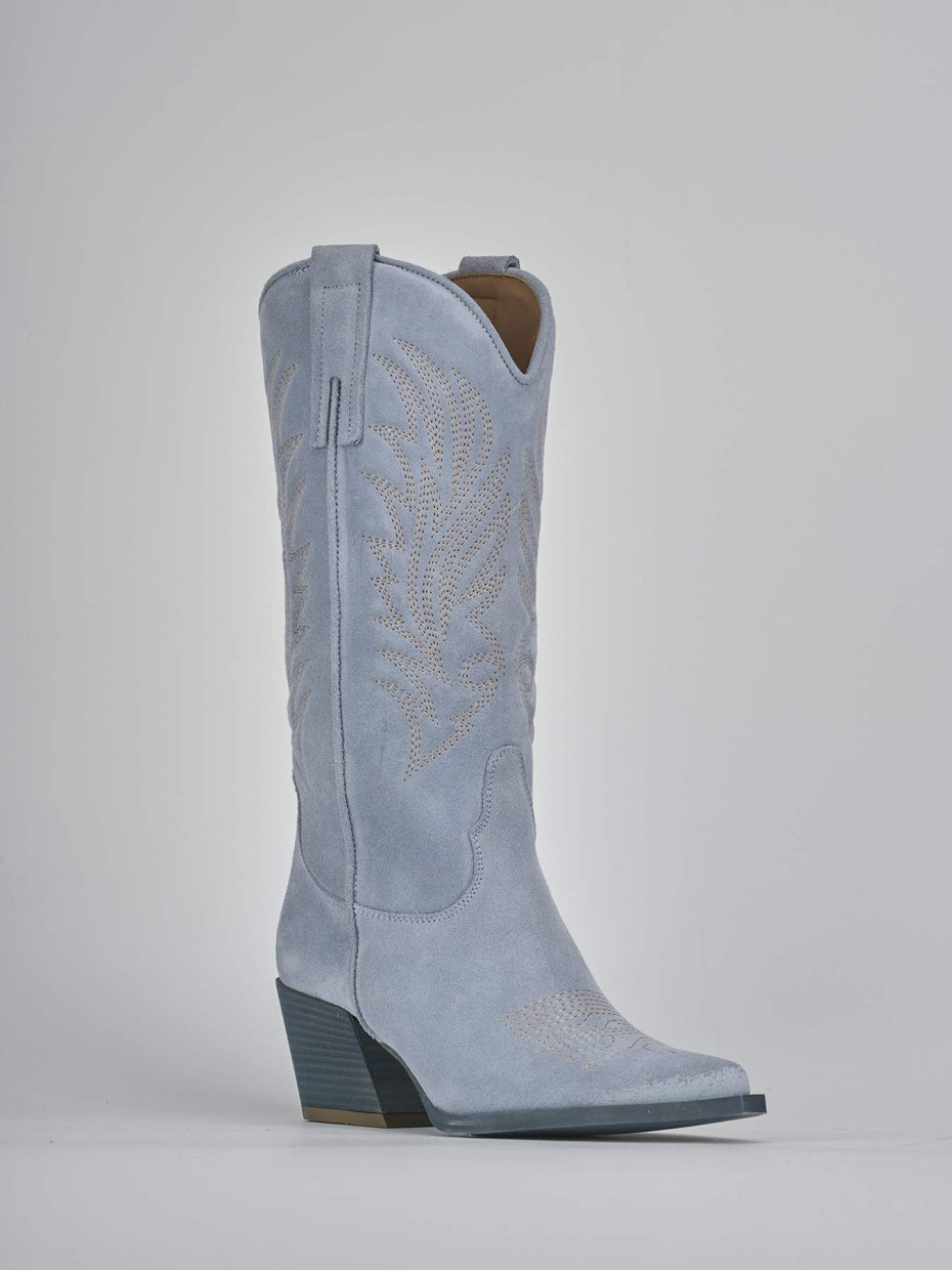 Stivali tacco 7cm camoscio azzurro