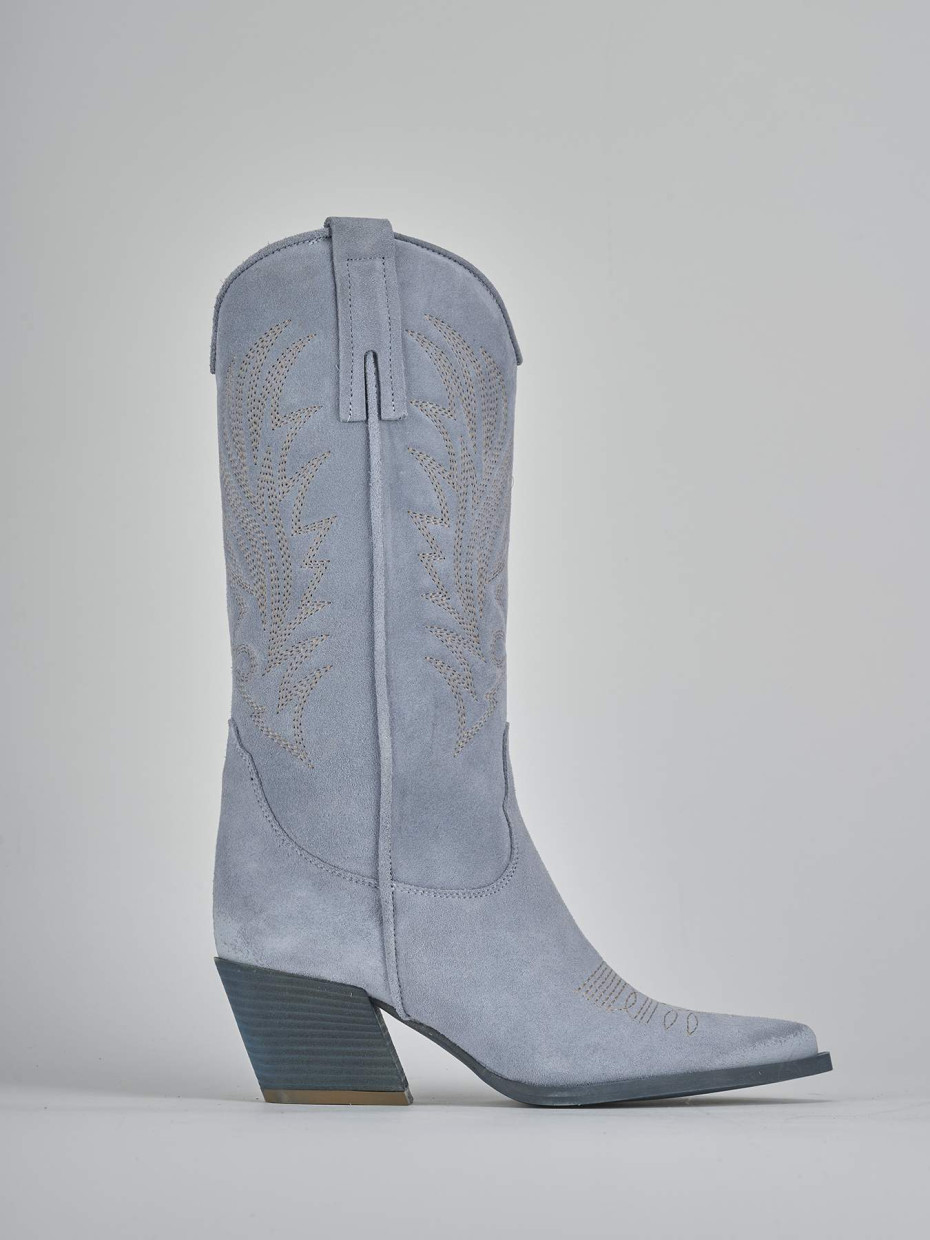Stivali tacco 7cm camoscio azzurro
