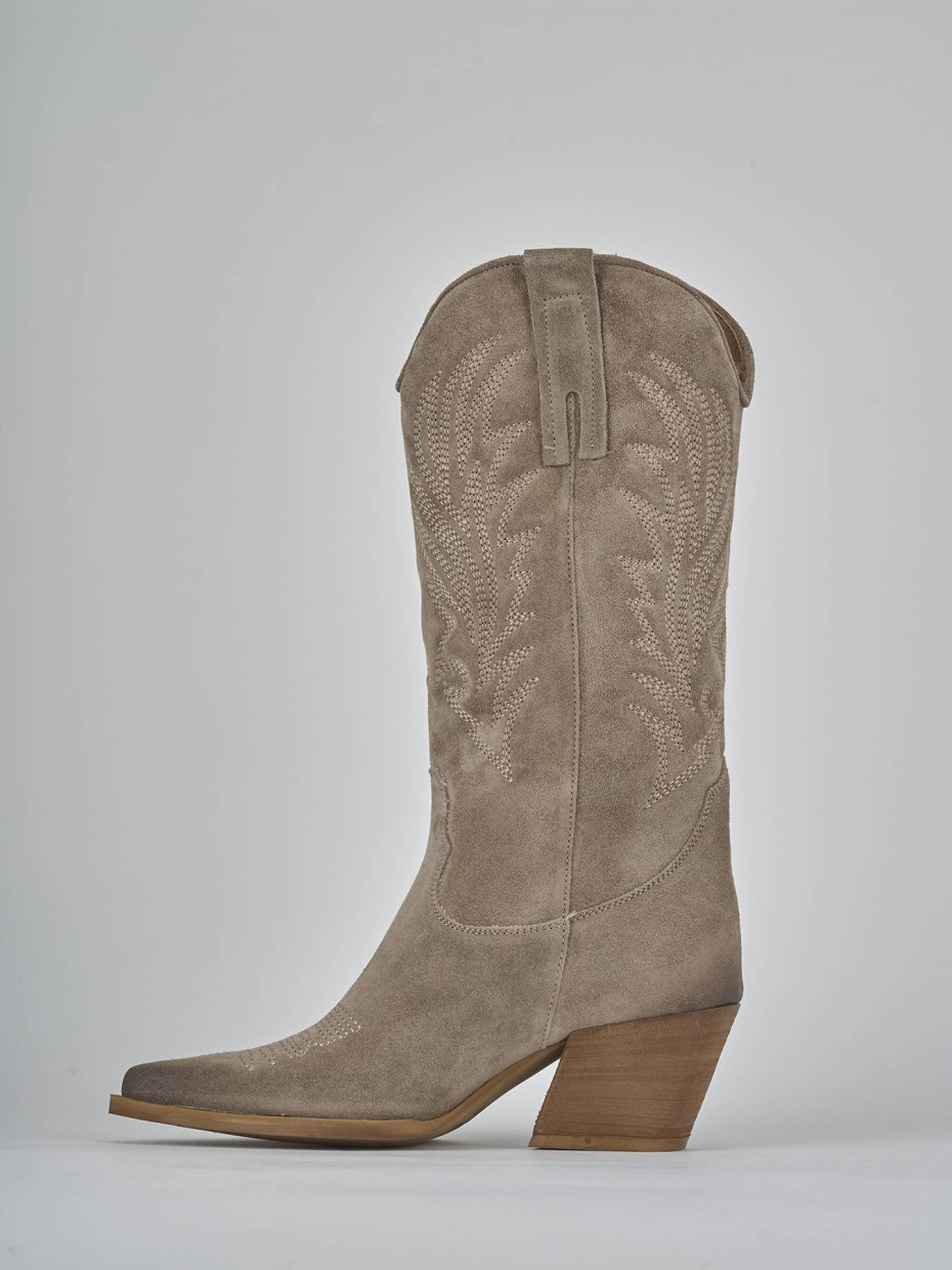 Stivali tacco 7cm camoscio beige