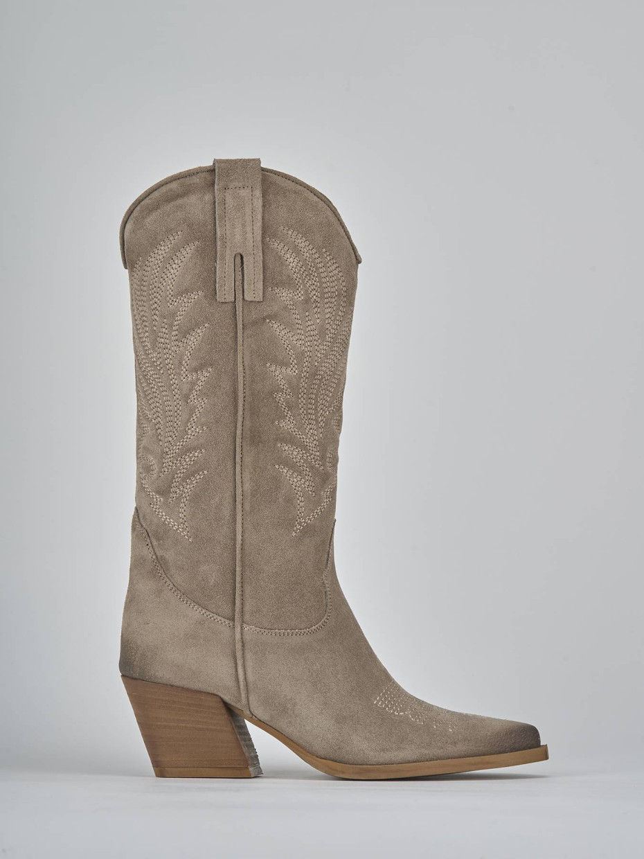 Stivali tacco 7cm camoscio beige