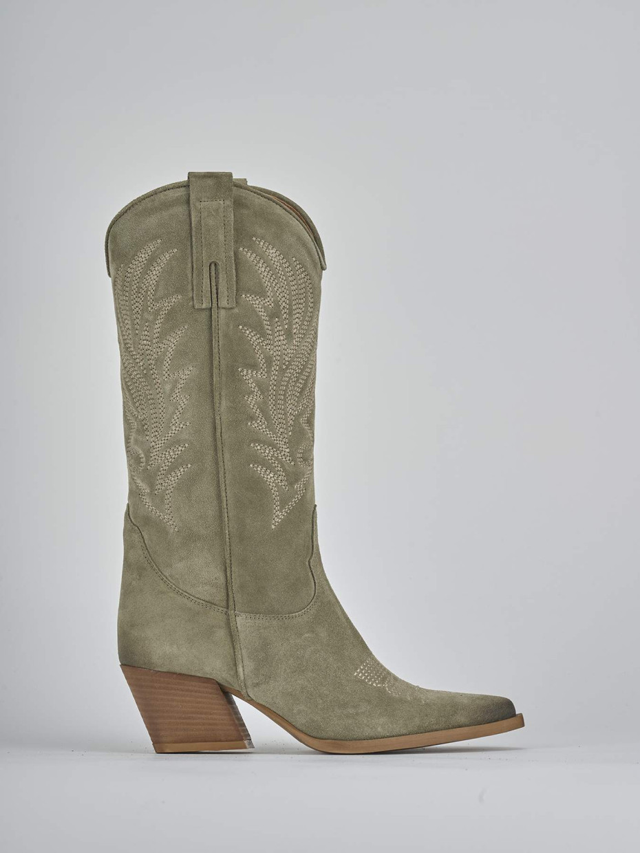 Stivali tacco 7cm camoscio verde