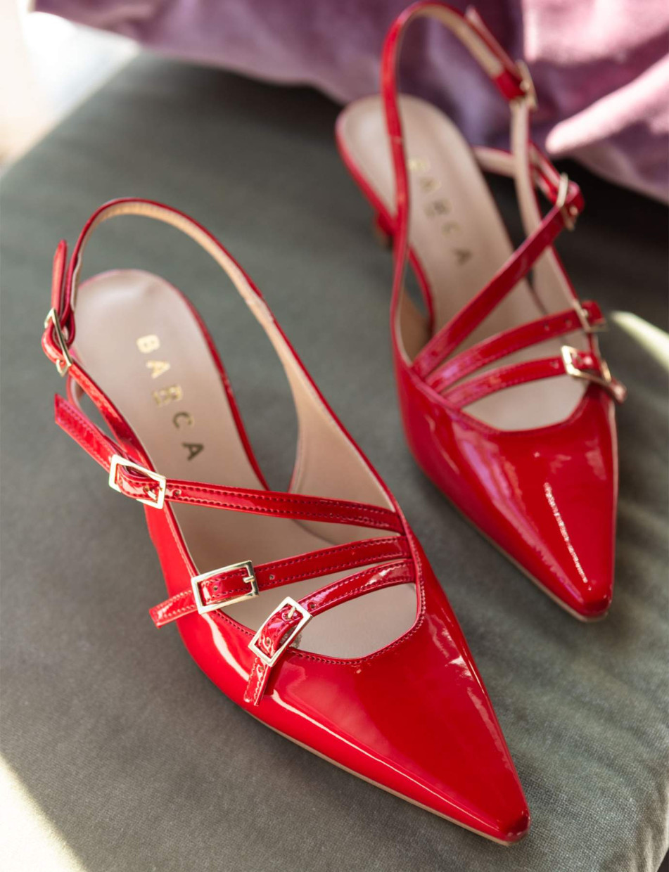 Décolleté e slingback tacco 7cm vernice rosso