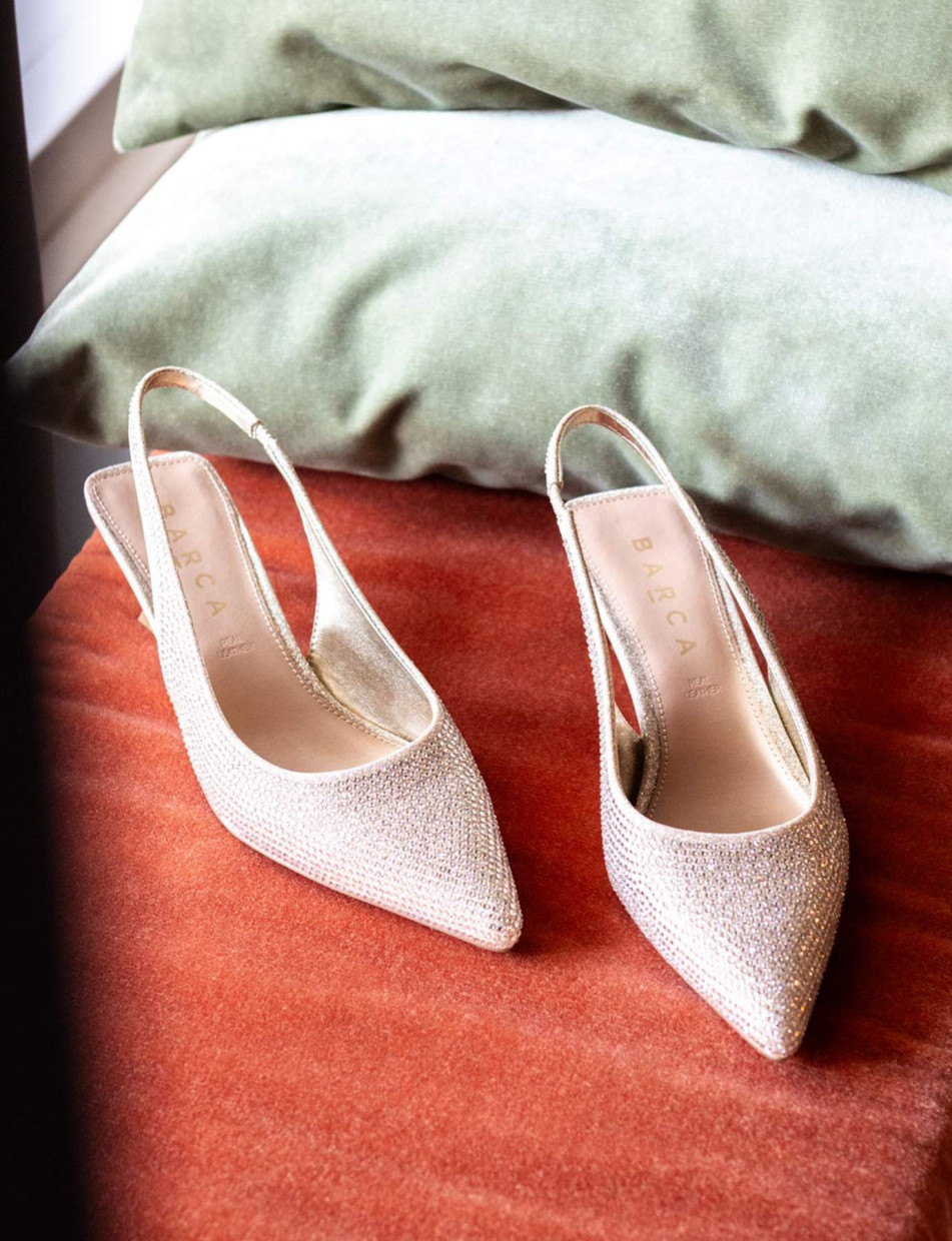 Décolleté e slingback tacco 5cm pelle oro