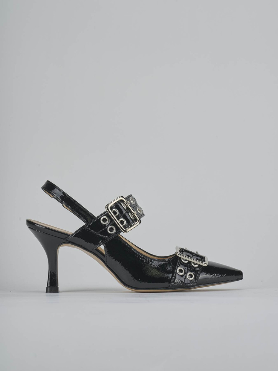 Décolleté e slingback tacco 7cm vernice nero