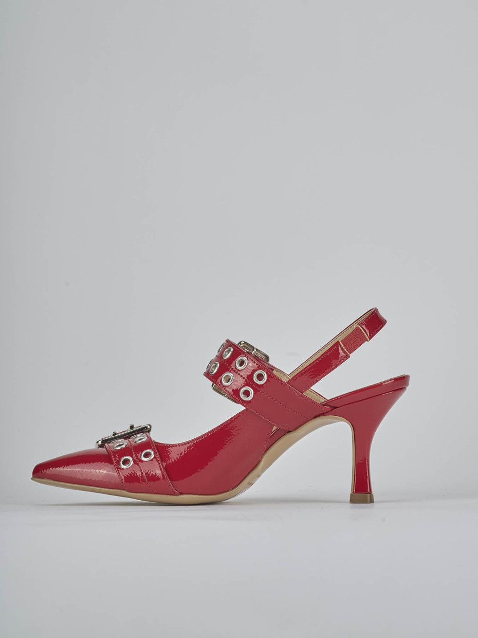 Décolleté e slingback tacco 7cm vernice rosso