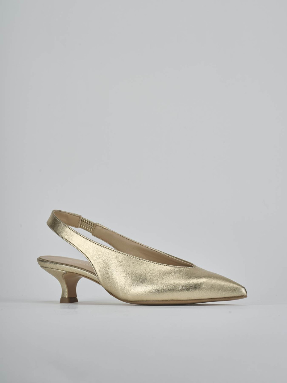Décolleté e slingback tacco 4cm laminato oro