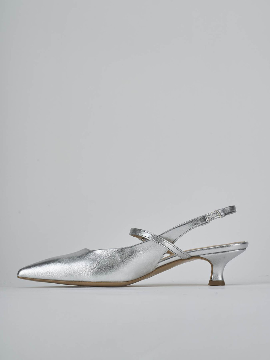 Décolleté e slingback tacco 4cm laminato argento