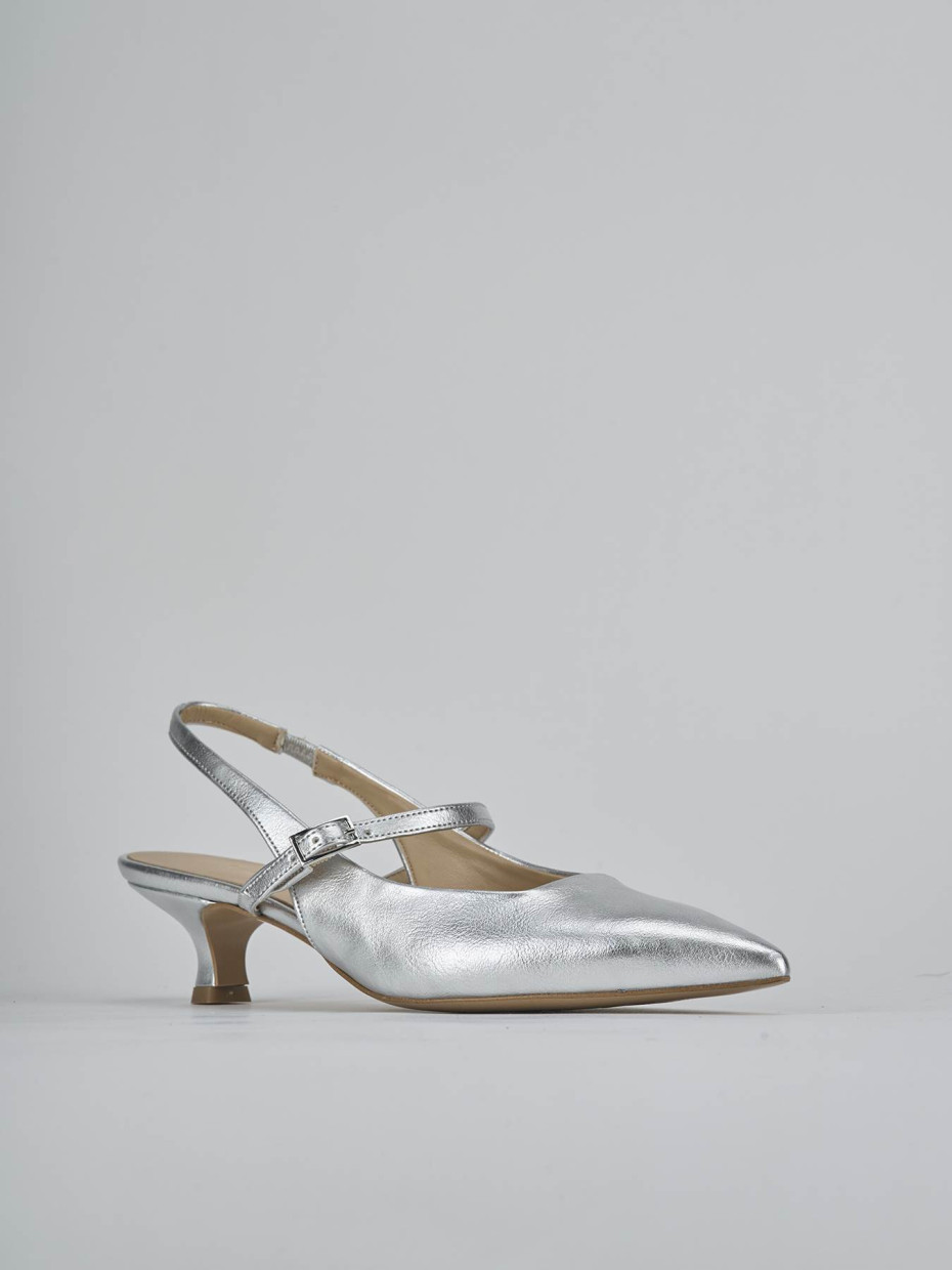 Décolleté e slingback tacco 4cm laminato argento