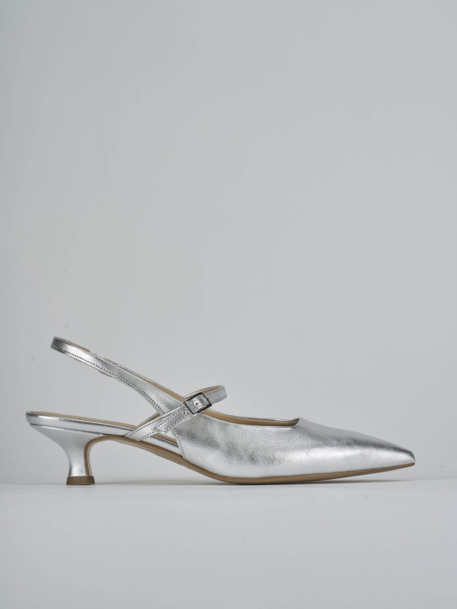 Décolleté e slingback tacco 4cm laminato argento