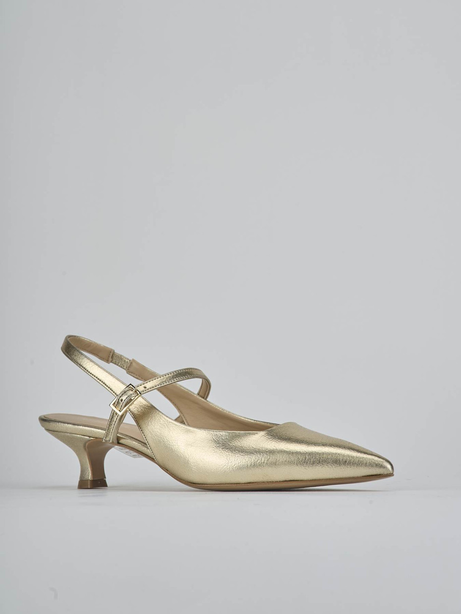 Décolleté e slingback tacco 4cm laminato oro
