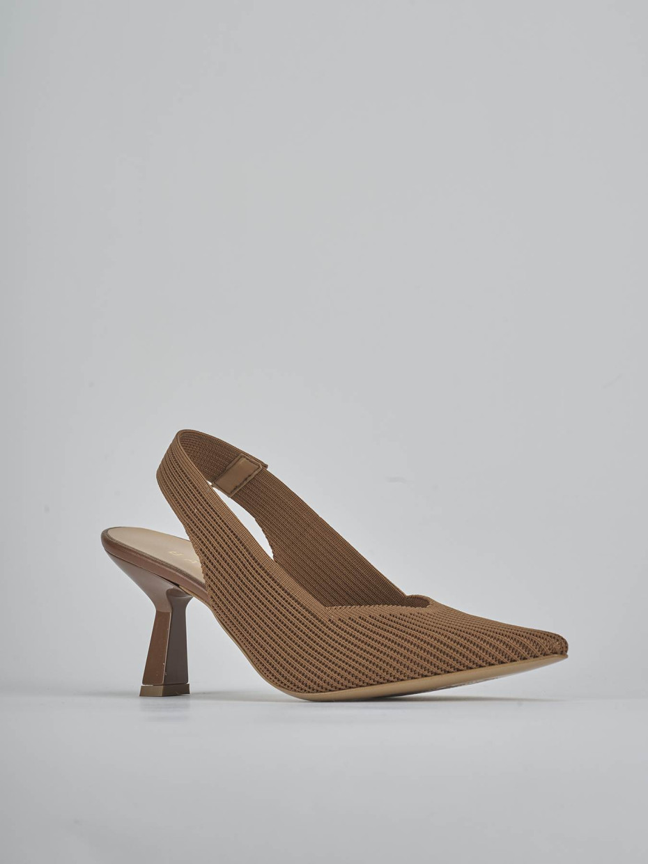 Décolleté e slingback tacco 7cm pelle marrone