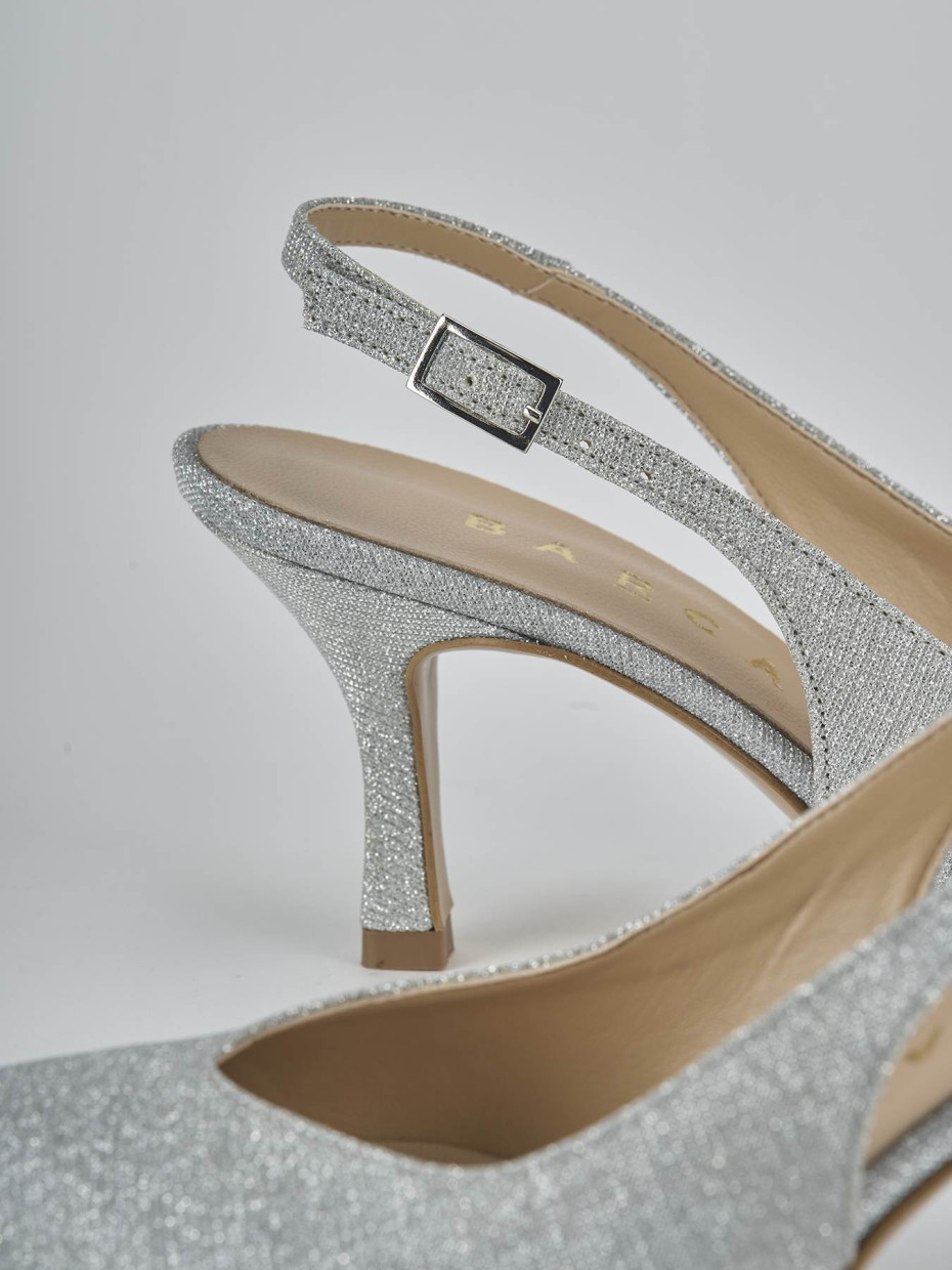 Décolleté e slingback tacco 7cm pelle argento