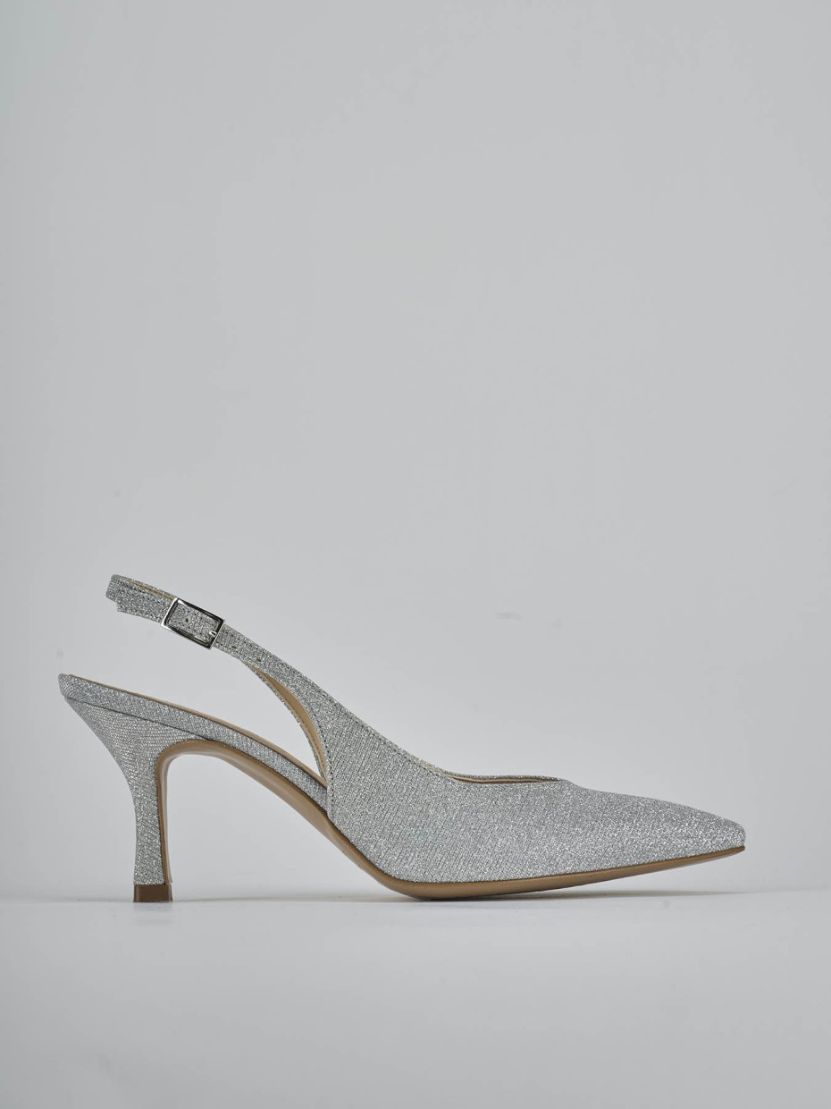 Décolleté e slingback tacco 7cm pelle argento