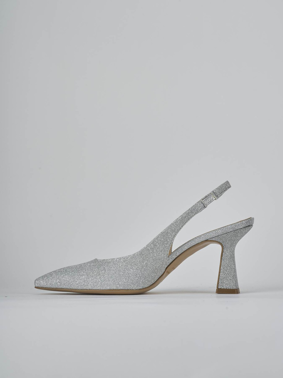 Décolleté e slingback tacco 7cm pelle argento