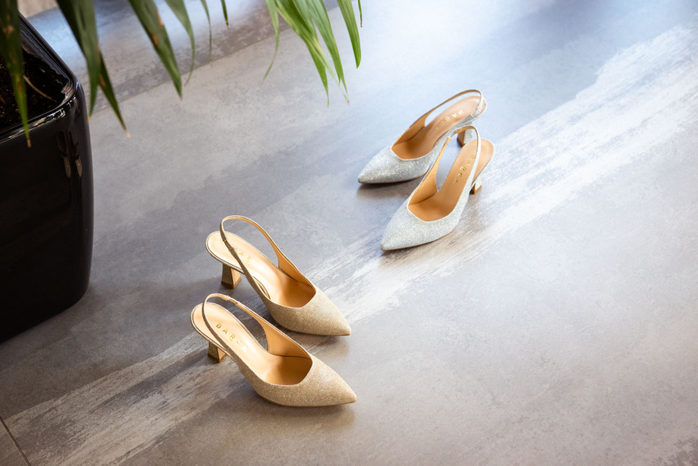 Décolleté e slingback tacco 7cm pelle oro