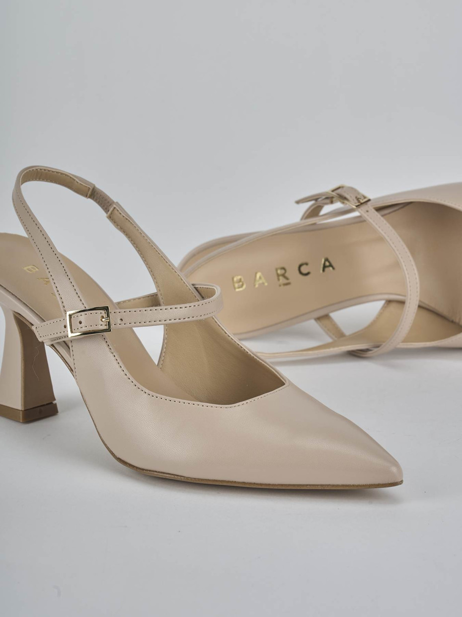 Décolleté e slingback tacco 7cm pelle beige