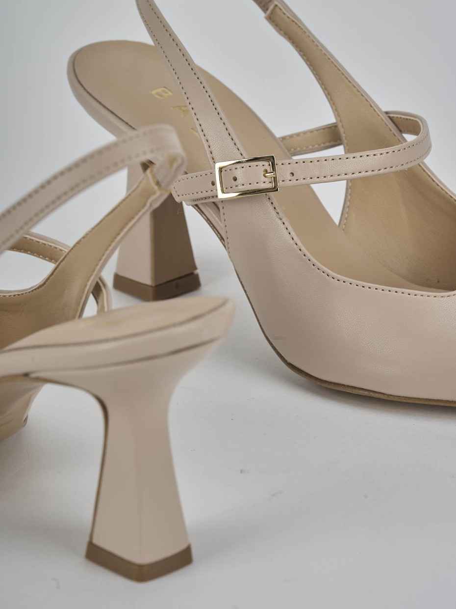 Décolleté e slingback tacco 7cm pelle beige