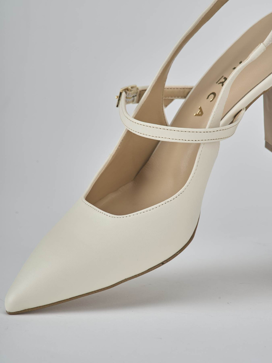 Décolleté e slingback tacco 7cm pelle bianco