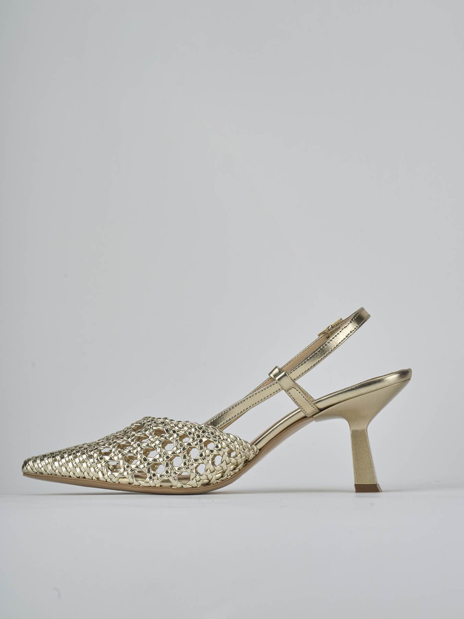 Décolleté e slingback tacco 7cm laminato oro
