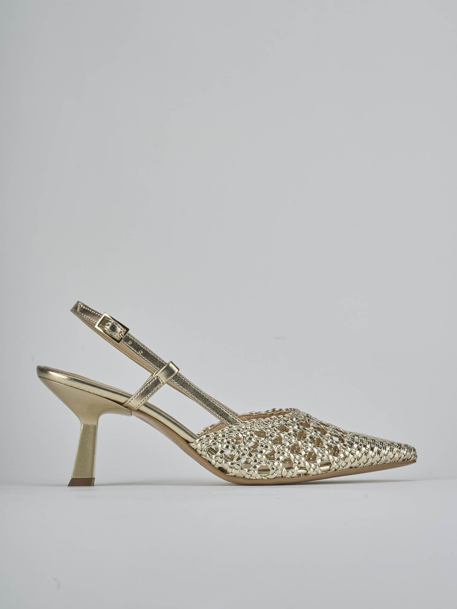 Décolleté e slingback tacco 7cm laminato oro