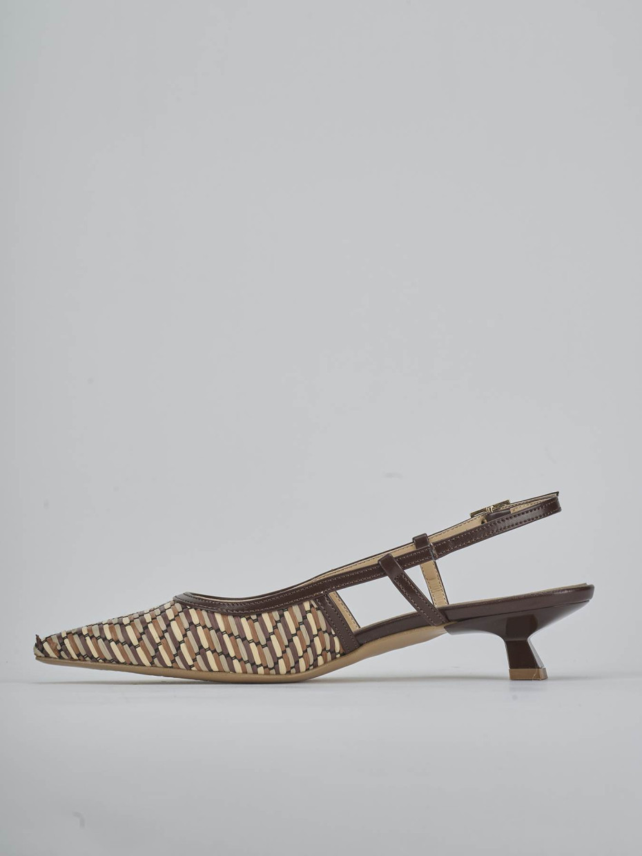 Décolleté e slingback tacco 4cm pelle marrone
