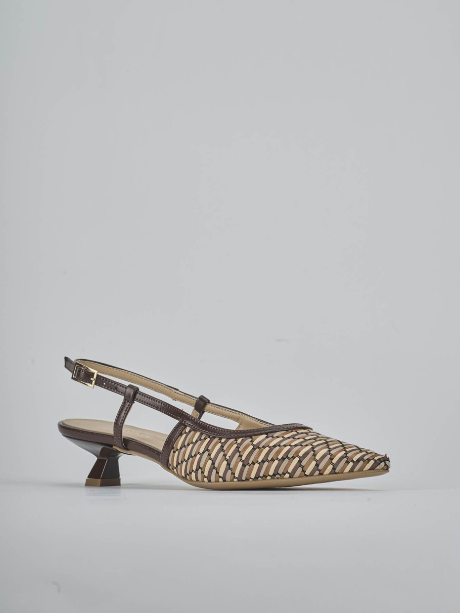 Décolleté e slingback tacco 4cm pelle marrone