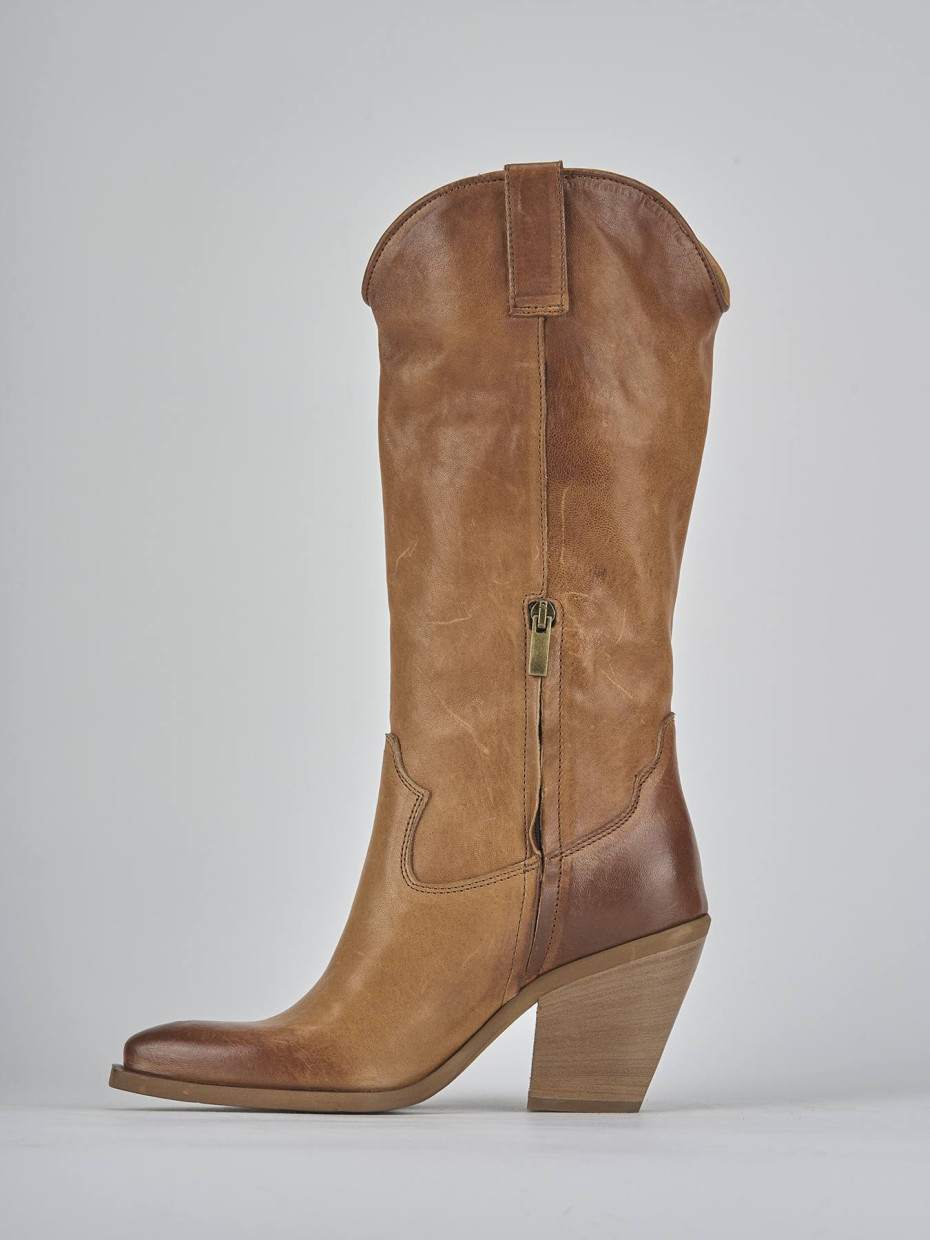 Stivali tacco 7cm pelle marrone