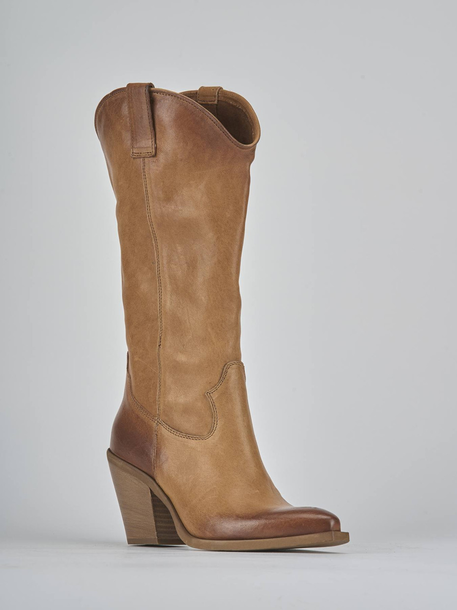 Stivali tacco 7cm pelle marrone