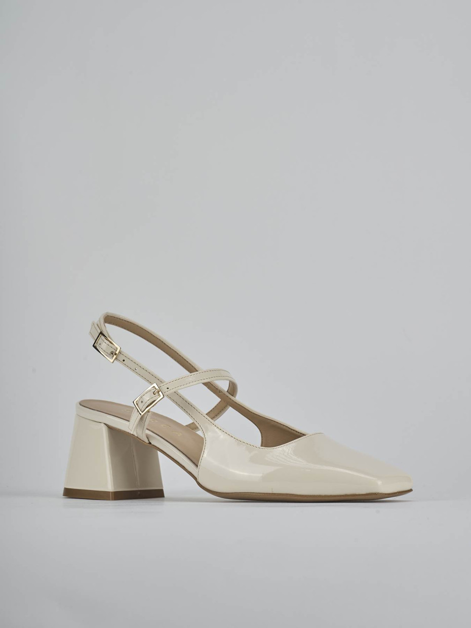 Décolleté e slingback tacco 5cm vernice bianco